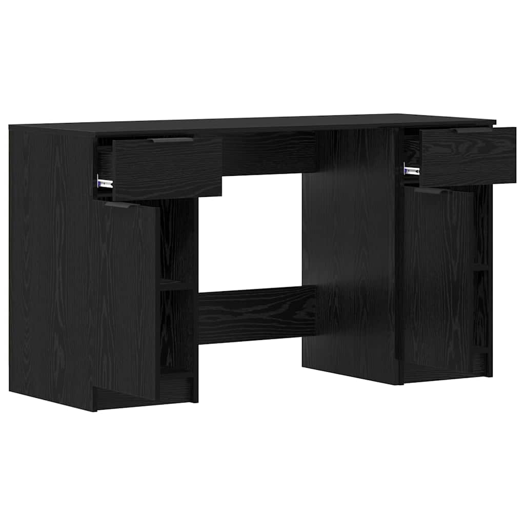 Bord Med Skuffe Sort Eg 133 X 50 X 75 Cm Konstrueret Træ - Billede 5