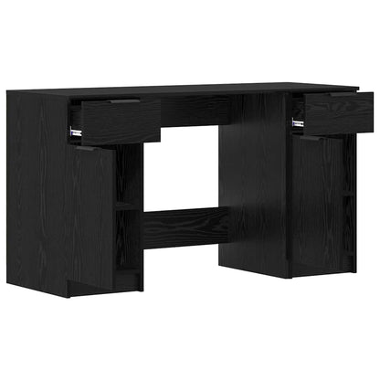 Bord Med Skuffe Sort Eg 133 X 50 X 75 Cm Konstrueret Træ - Billede 5