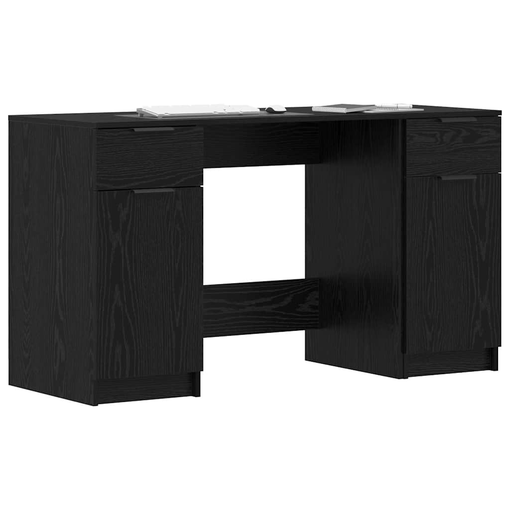 Bord Med Skuffe Sort Eg 133 X 50 X 75 Cm Konstrueret Træ - Billede 3