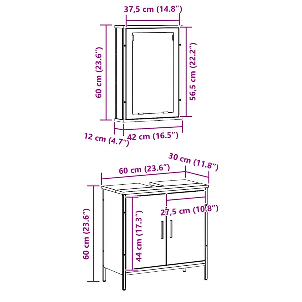 Badeværelsesmøbel Sæt Med Opbevaring 2 Pcs Brun 60 X 30 X 60 Cm - Billede 13