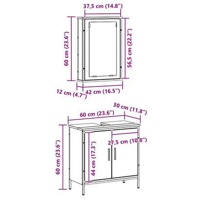 Badeværelsesmøbel Sæt Med Opbevaring 2 Pcs Brun 60 X 30 X 60 Cm - Billede 13