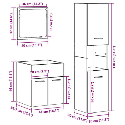 Badeværelsesmøbel Sæt 3 Pcs Gammelt Træ 41 X 38.5 X 46 Cm - Billede 12