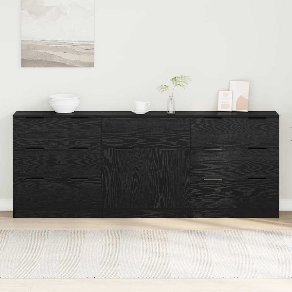 Sideboard 3 Pcs Sort Eg 60 X 30 X 70 Cm Konstrueret Træ - Hovedbillede