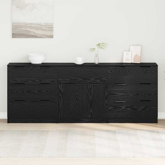 Sideboard 3 Pcs Sort Eg 60 X 30 X 70 Cm Konstrueret Træ - Hovedbillede