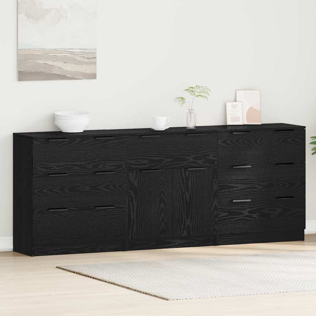 Sideboard 3 Pcs Sort Eg 60 X 30 X 70 Cm Konstrueret Træ - Billede 4
