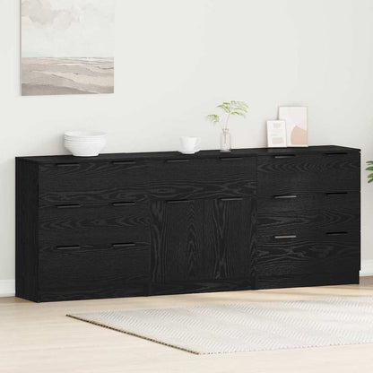 Sideboard 3 Pcs Sort Eg 60 X 30 X 70 Cm Konstrueret Træ - Billede 4