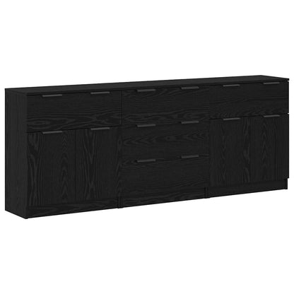 Sideboard 3 Pcs Sort Eg 60 X 30 X 70 Cm Konstrueret Træ - Billede 2