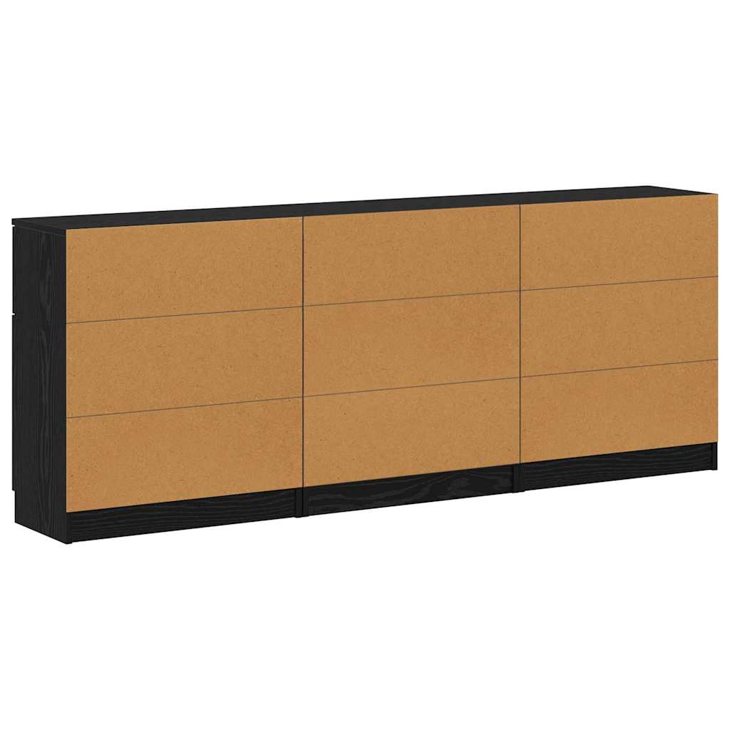 Sideboard 3 Pcs Sort Eg 60 X 30 X 70 Cm Konstrueret Træ - Billede 10