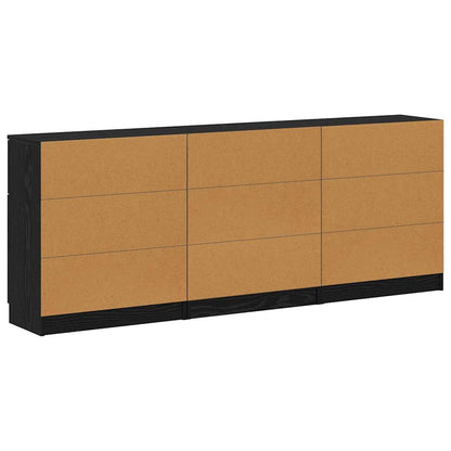 Sideboard 3 Pcs Sort Eg 60 X 30 X 70 Cm Konstrueret Træ - Billede 10