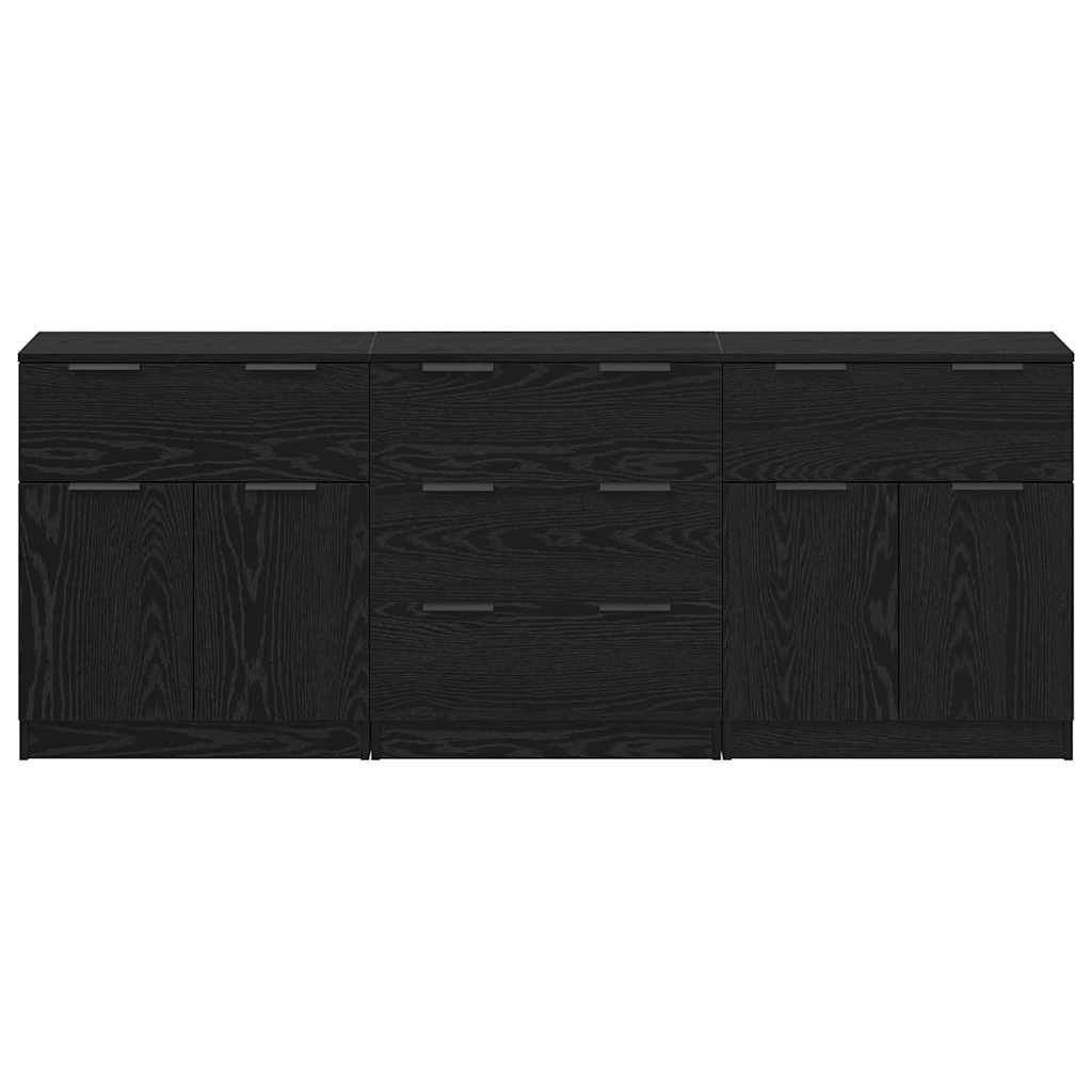 Sideboard 3 Pcs Sort Eg 60 X 30 X 70 Cm Konstrueret Træ - Billede 8