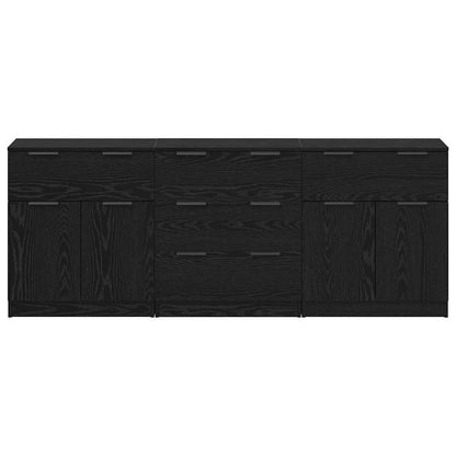 Sideboard 3 Pcs Sort Eg 60 X 30 X 70 Cm Konstrueret Træ - Billede 8