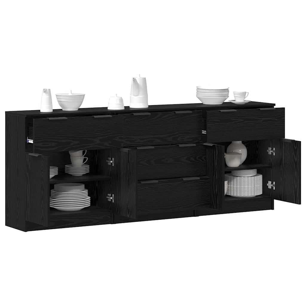 Sideboard 3 Pcs Sort Eg 60 X 30 X 70 Cm Konstrueret Træ - Billede 3