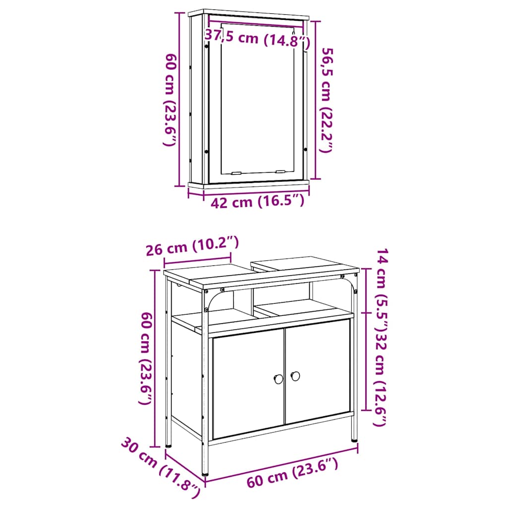 Badeværelsesmøbel Sæt Med Opbevaring 2 Pcs Brun 60 X 30 X 60 Cm - Billede 12