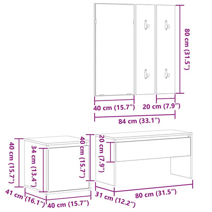 Entremøbelsæt 3 Pcs Sort Eg 80 X 31 X 40 Cm Konstrueret Træ - Billede 13