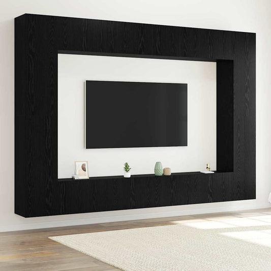 Tv-møbelsæt 8 Pcs Sort Eg 100 X 30 X 30 Cm Konstrueret Træ - Hovedbillede
