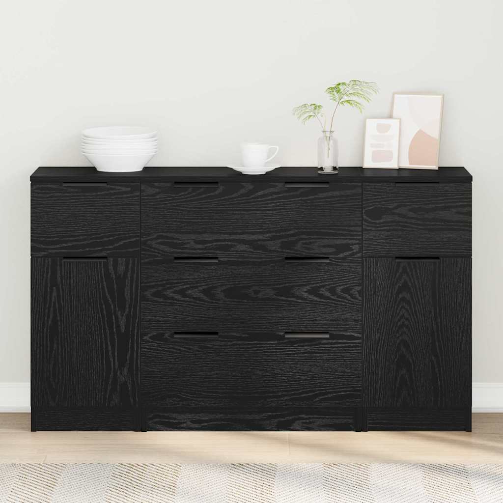 Sideboard 3 Pcs Sort Eg 121 X 30 X 70 Cm Konstrueret Træ - Hovedbillede