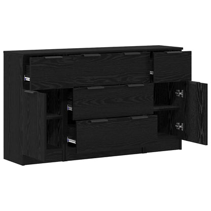Sideboard 3 Pcs Sort Eg 121 X 30 X 70 Cm Konstrueret Træ - Billede 5