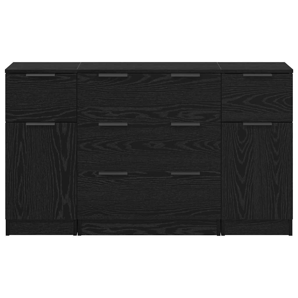 Sideboard 3 Pcs Sort Eg 121 X 30 X 70 Cm Konstrueret Træ - Billede 8