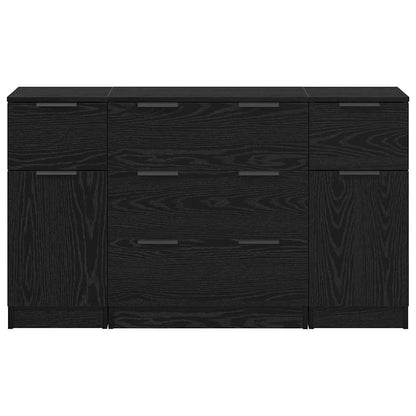 Sideboard 3 Pcs Sort Eg 121 X 30 X 70 Cm Konstrueret Træ - Billede 8