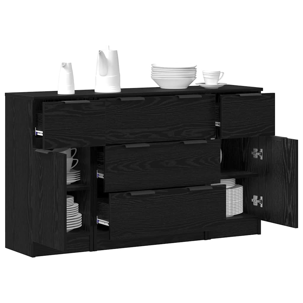 Sideboard 3 Pcs Sort Eg 121 X 30 X 70 Cm Konstrueret Træ - Billede 3