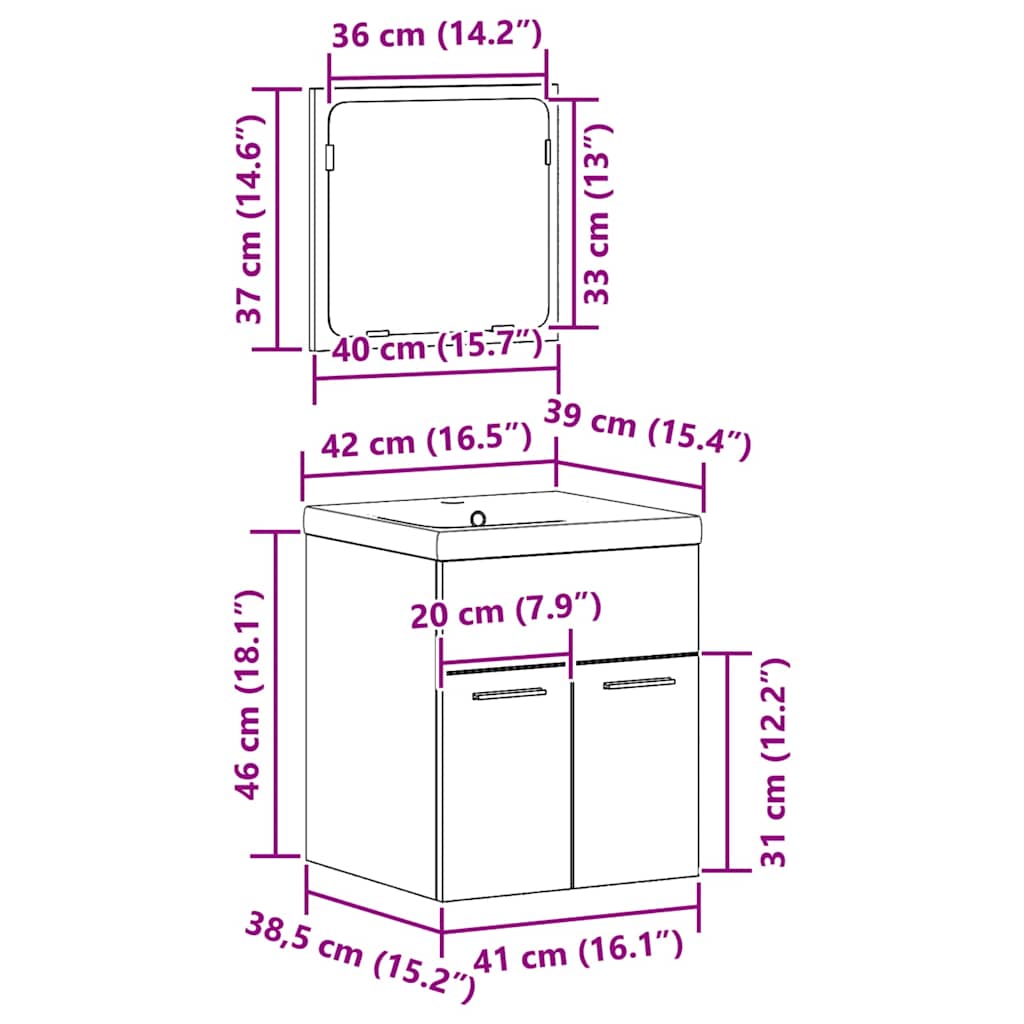 Badeværelsesmøbel Sæt 3 Pcs Gammelt Træ 41 X 38.5 X 46 Cm - Billede 12