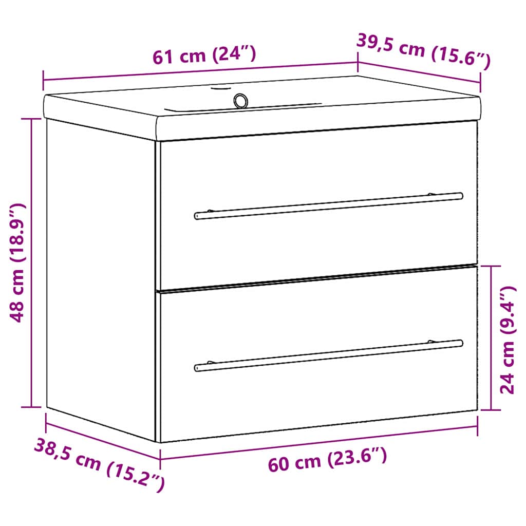 Vaskeskab Med Vask 2 Pcs Gammelt Træ 60 X 38.5 X 48 Cm - Billede 12