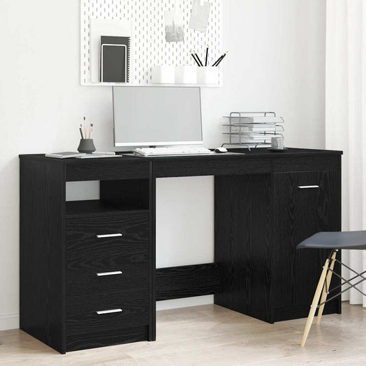 Bord Med Skuffe Sort Eg 140 X 50 X 76 Cm Konstrueret Træ - Hovedbillede