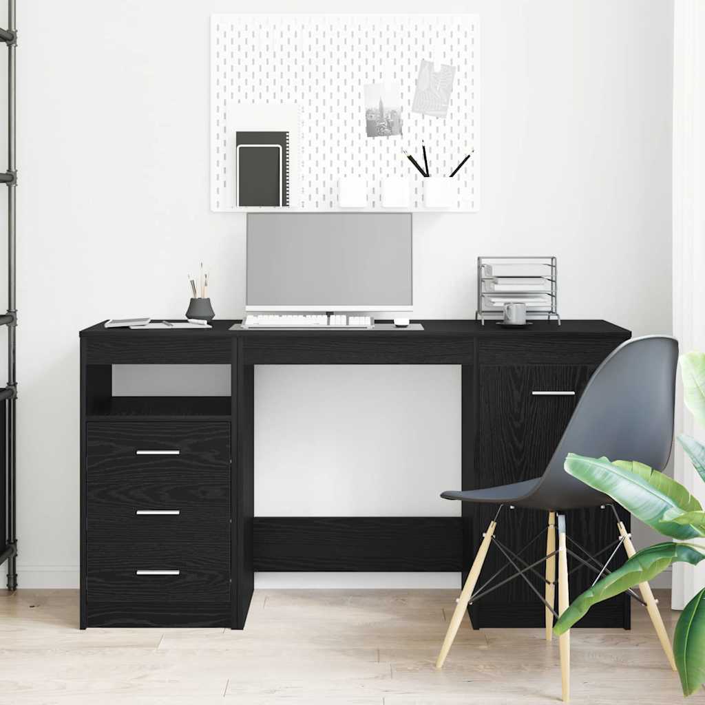 Bord Med Skuffe Sort Eg 140 X 50 X 76 Cm Konstrueret Træ - Billede 4