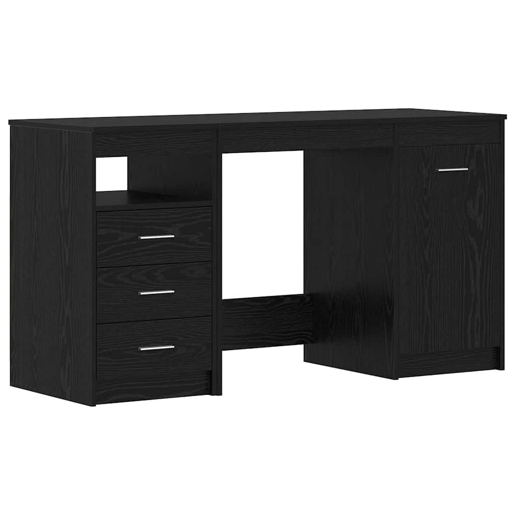 Bord Med Skuffe Sort Eg 140 X 50 X 76 Cm Konstrueret Træ - Billede 2