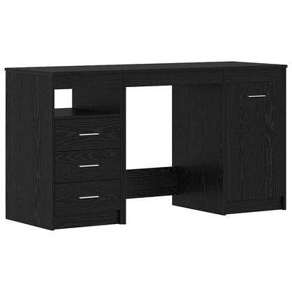 Bord Med Skuffe Sort Eg 140 X 50 X 76 Cm Konstrueret Træ - Billede 2
