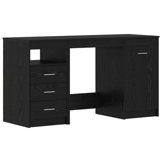 Bord Med Skuffe 2 Dele Sort Eg 140 X 50 X 76 Cm Konstrueret Træ - Hovedbillede
