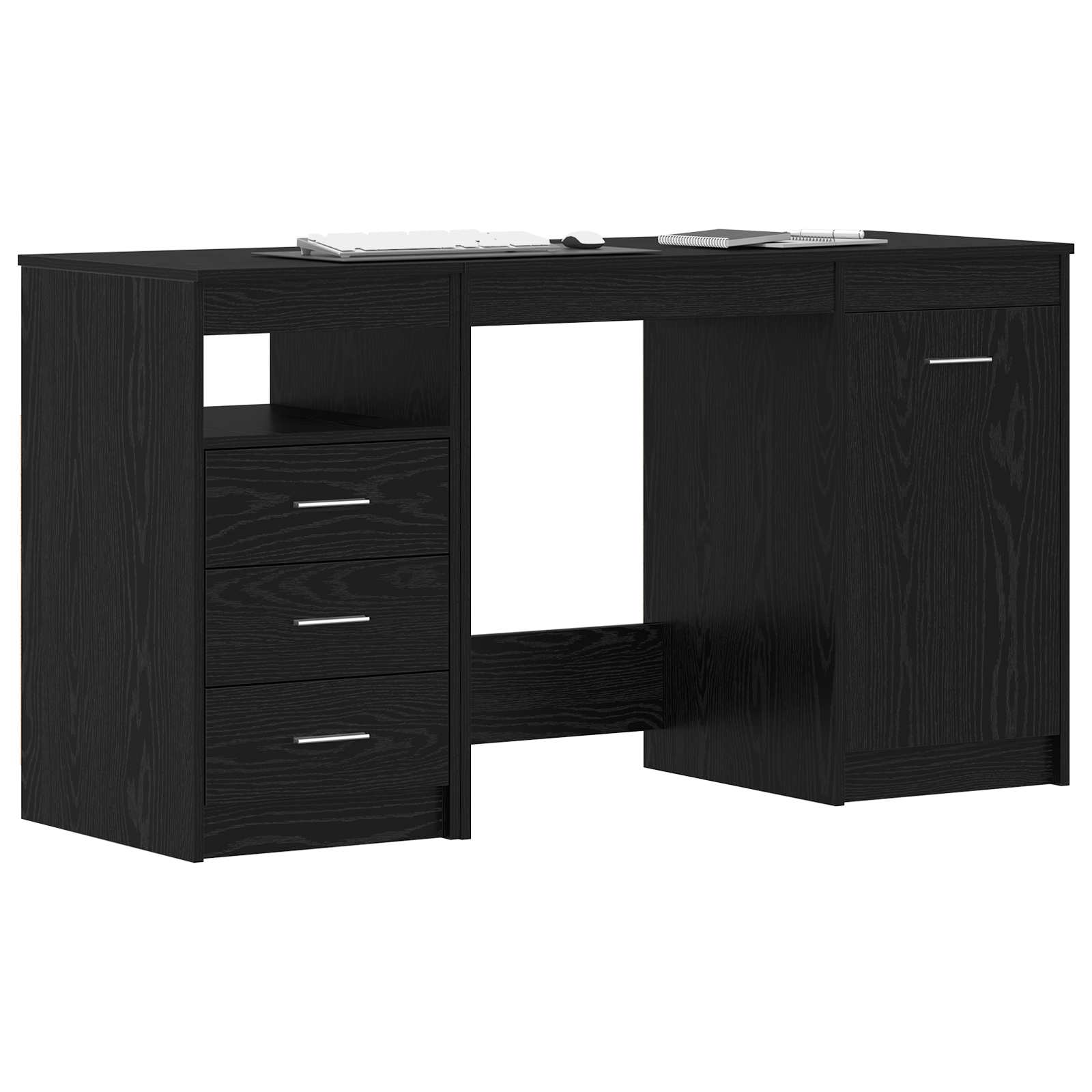 Bord Med Skuffe 2 Dele Sort Eg 140 X 50 X 76 Cm Konstrueret Træ - Billede 2