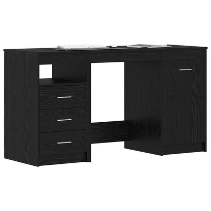 Bord Med Skuffe 2 Dele Sort Eg 140 X 50 X 76 Cm Konstrueret Træ - Billede 2