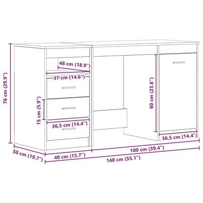 Bord Med Skuffe Sort Eg 140 X 50 X 76 Cm Konstrueret Træ - Billede 12