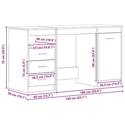 Bord Med Skuffe 2 Dele Sort Eg 140 X 50 X 76 Cm Konstrueret Træ - Billede 6