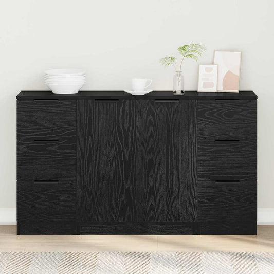 Sideboard 3 Pcs Sort Eg 121 X 30 X 70 Cm Konstrueret Træ - Hovedbillede