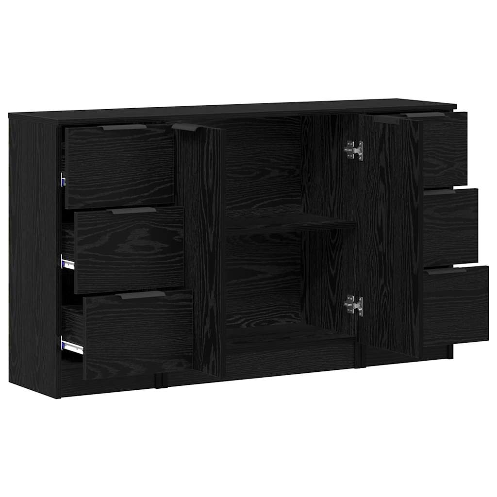 Sideboard 3 Pcs Sort Eg 121 X 30 X 70 Cm Konstrueret Træ - Billede 5