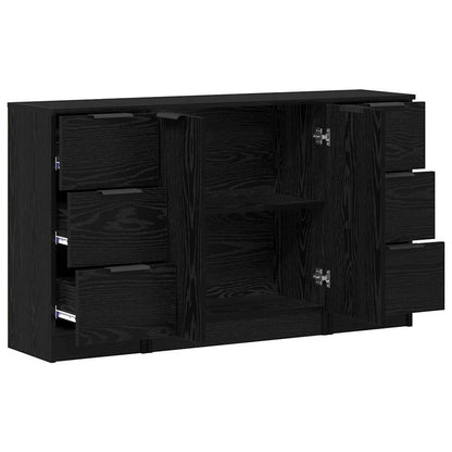 Sideboard 3 Pcs Sort Eg 121 X 30 X 70 Cm Konstrueret Træ - Billede 5