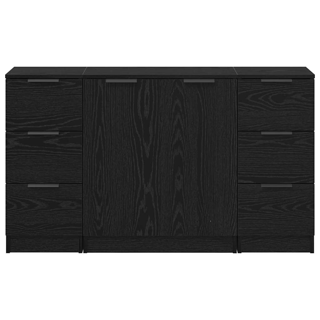 Sideboard 3 Pcs Sort Eg 121 X 30 X 70 Cm Konstrueret Træ - Billede 8