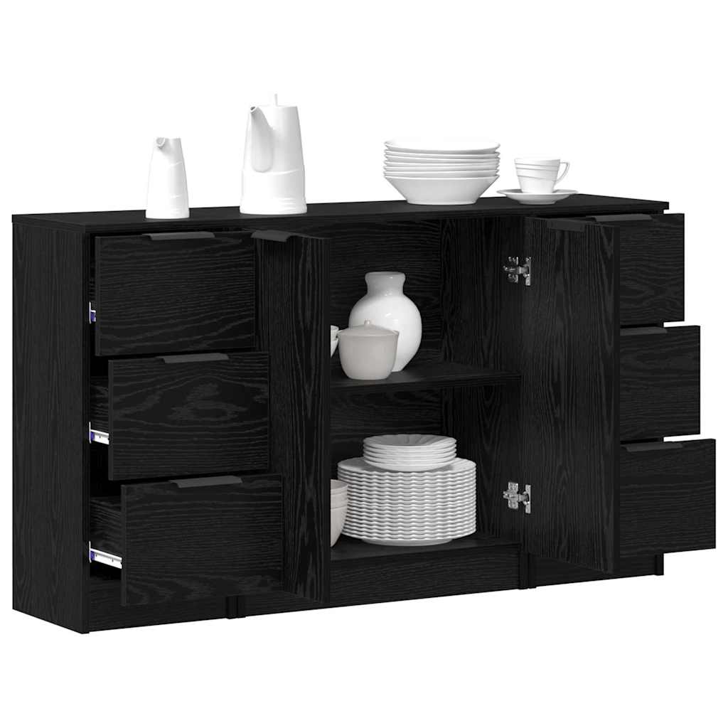 Sideboard 3 Pcs Sort Eg 121 X 30 X 70 Cm Konstrueret Træ - Billede 3