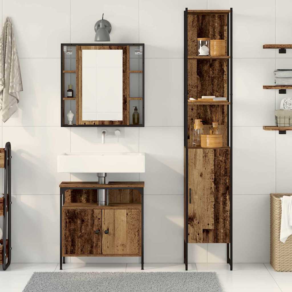 Badeværelsesskabsæt 3 Pcs Gammelt Træ 33 X 33 X 185.5 Cm - Billede 4