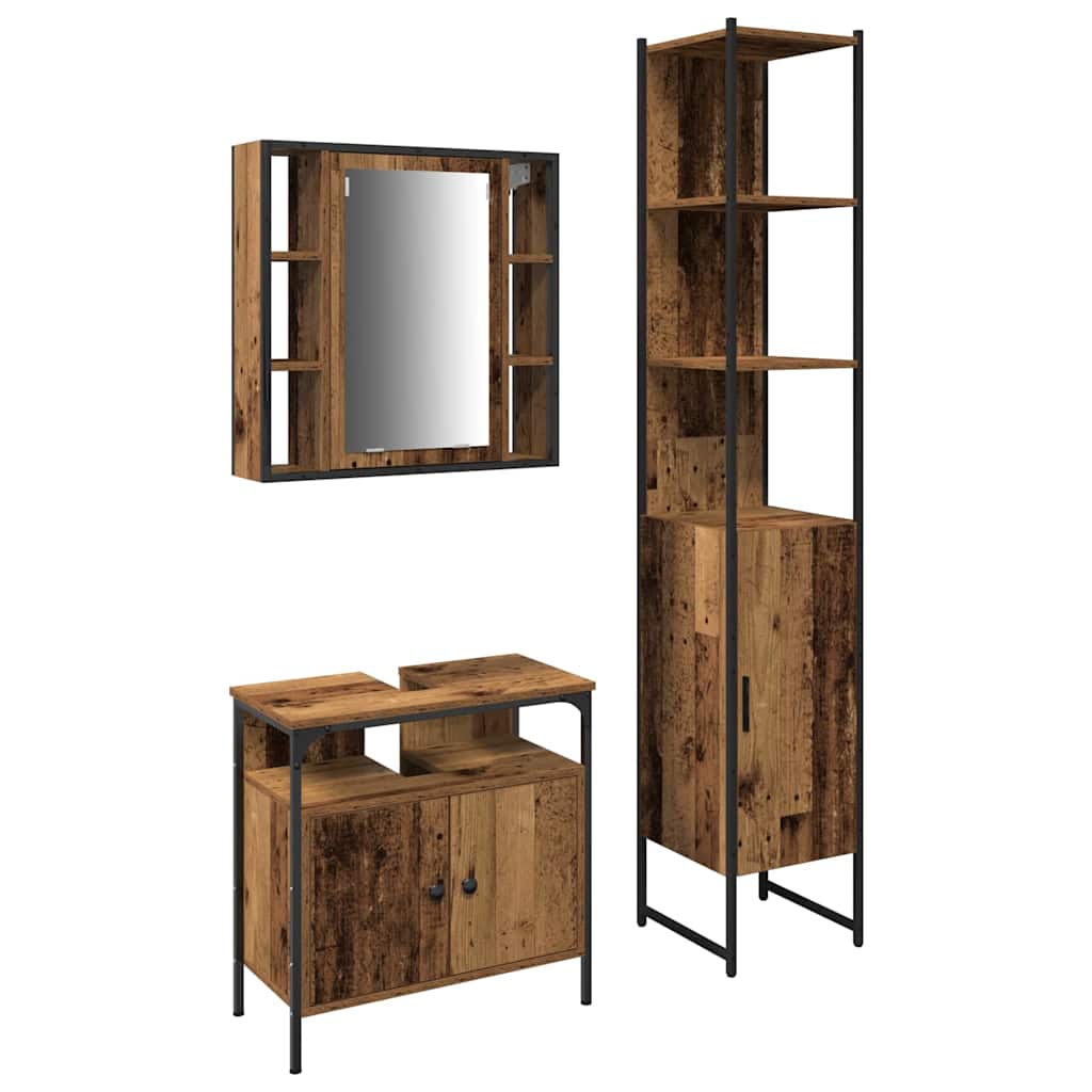 Badeværelsesskabsæt 3 Pcs Gammelt Træ 33 X 33 X 185.5 Cm - Billede 2