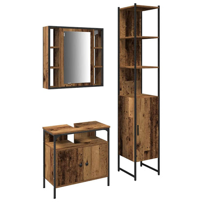 Badeværelsesskabsæt 3 Pcs Gammelt Træ 33 X 33 X 185.5 Cm - Billede 2