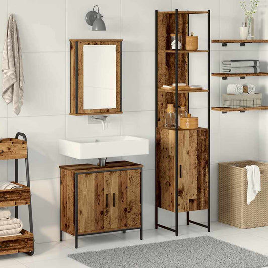 Badeværelsesmøbel Sæt Med Hylde 3 Pcs Brun 33 X 33 X 185.5 Cm - Hovedbillede