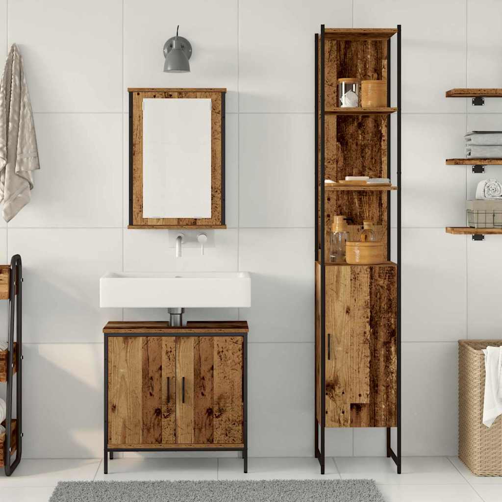 Badeværelsesmøbel Sæt Med Hylde 3 Pcs Brun 33 X 33 X 185.5 Cm - Billede 4