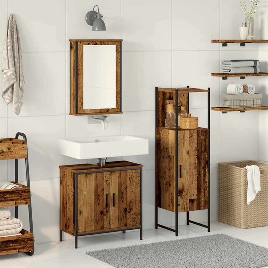Badeværelsesmøbel Sæt Med Dør 3 Pcs Brun 33 X 33 X 120,5 Cm - Hovedbillede