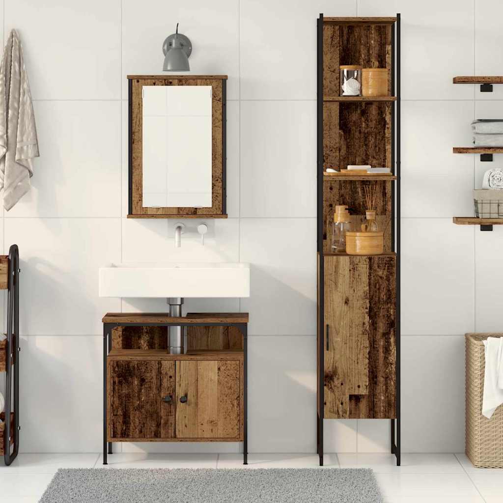 Badeværelsesmøbel Sæt 3 Pcs Gammelt Træ 33 X 33 X 185.5 Cm - Billede 4