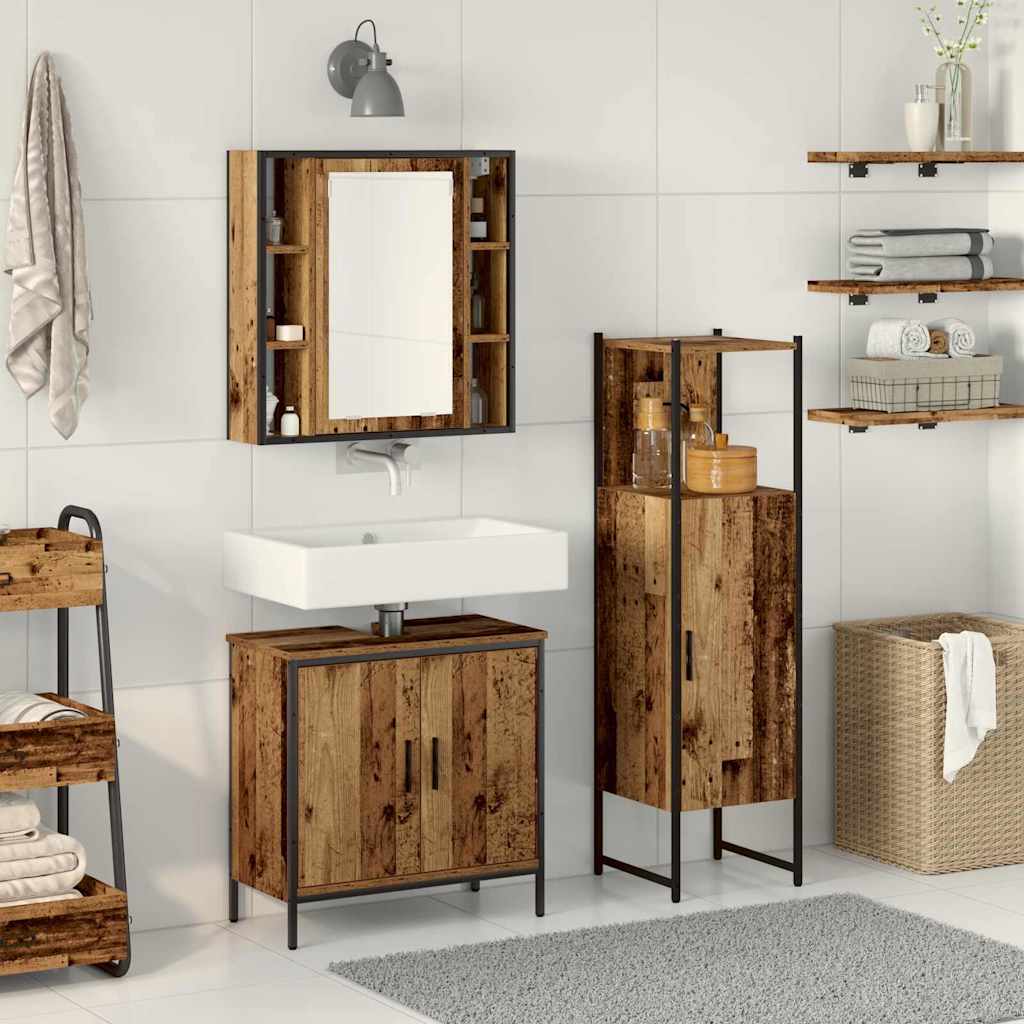 Badeværelsesmøbel Sæt Med Dør 3 Pcs Brun 33 X 33 X 120,5 Cm - Hovedbillede