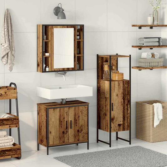 Badeværelsesmøbel Sæt Med Dør 3 Pcs Brun 33 X 33 X 120,5 Cm - Hovedbillede