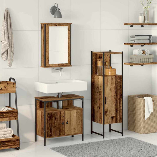 Badeværelsesmøbel Sæt Med Dør 3 Pcs Brun 33 X 33 X 120,5 Cm - Hovedbillede